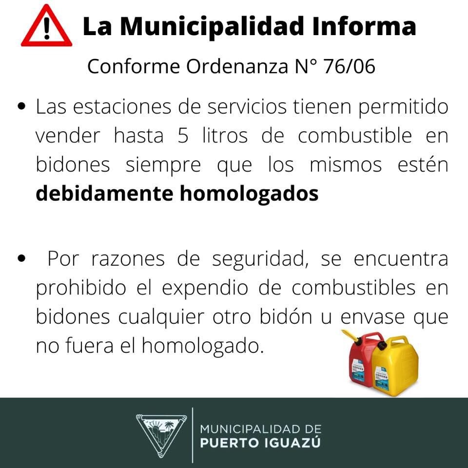 La municipalidad de Puerto Iguazú informó sobre las medidas para expendio de gasoil.