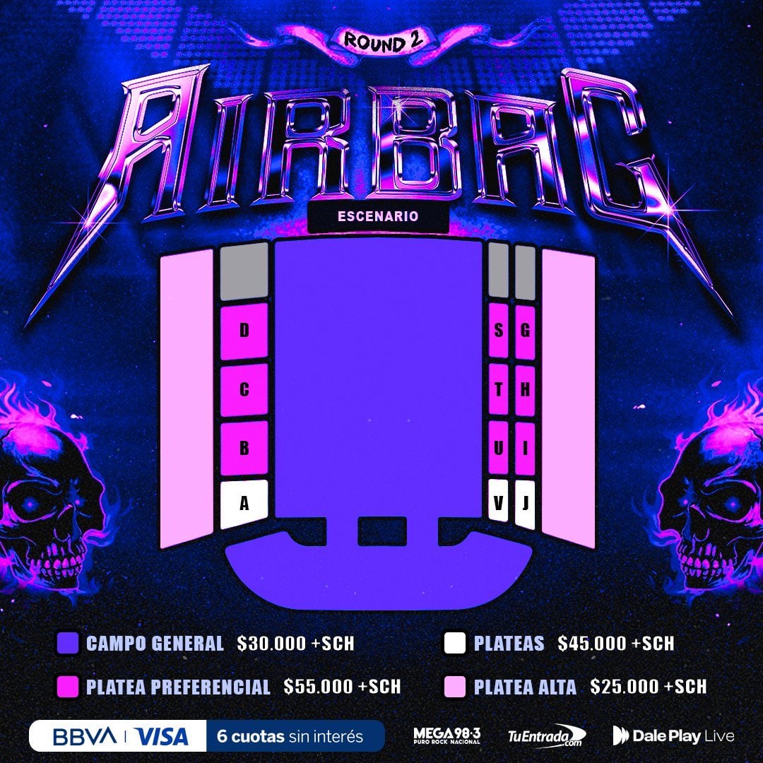 Desde 25.000, PRECIOS de entradas para ver a AIRBAG en VÉLEZ en el cierre de su gira 2024