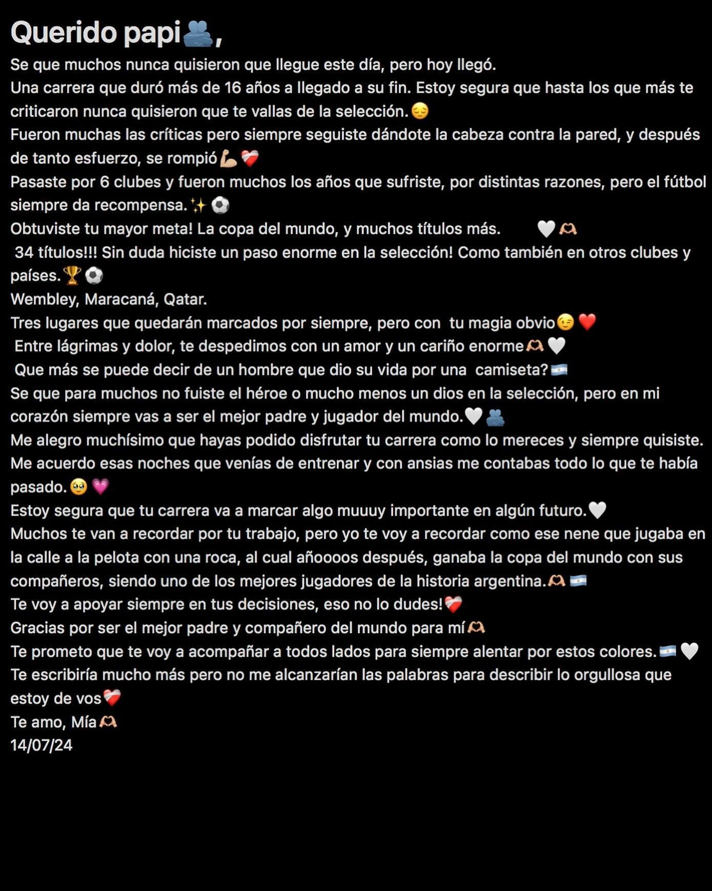 La niña de 11 años hizo un repaso detallado de la trayectoria de su padre.