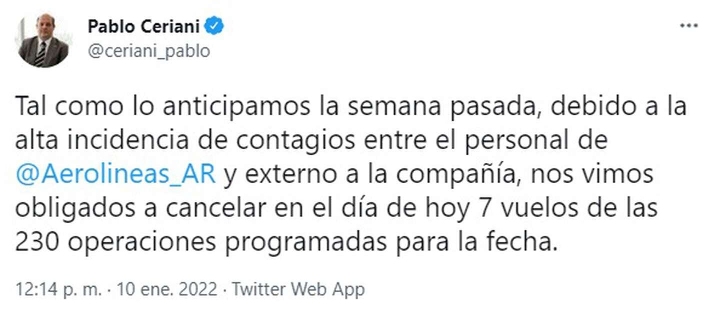 Aerolíneas Argentinas canceló siete vuelos.