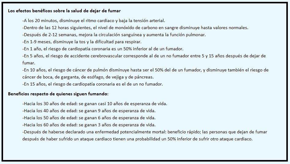 Beneficios a la salud por dejar de fumar