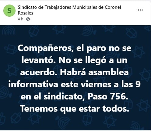 El STM dice que el paro no se levanta y el convocó a Asamblea