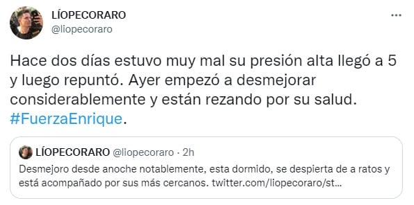 Lío Pecoraro dio detalles de la salud de Enrique Pinti