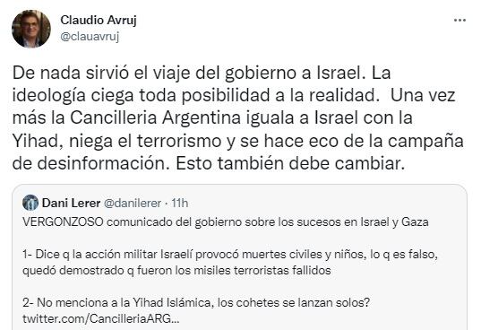 El tuit de Claudio Avruj