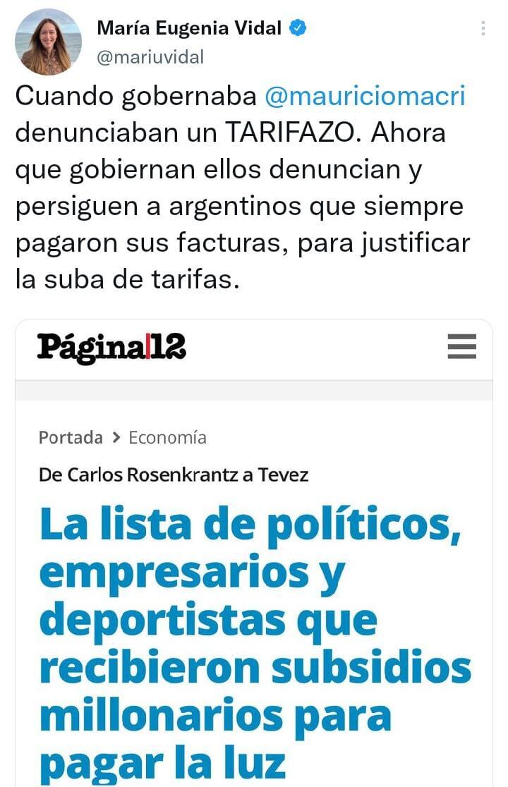 La referente de Juntos por el Cambio criticó la publicación de la lista de personalidades que recibian subsidios.