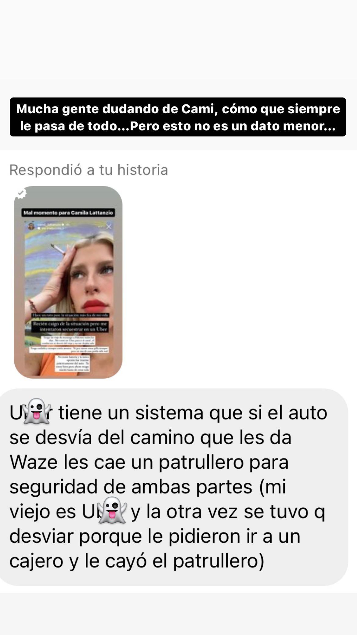 Un usuario de Instagram desmintió a Camila Lattanzio.