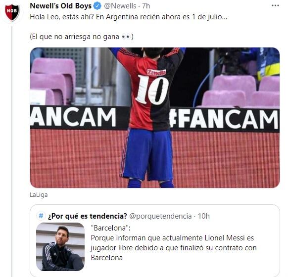 Newell's publicó un mensaje sobre Lionel Messi como jugador libre.