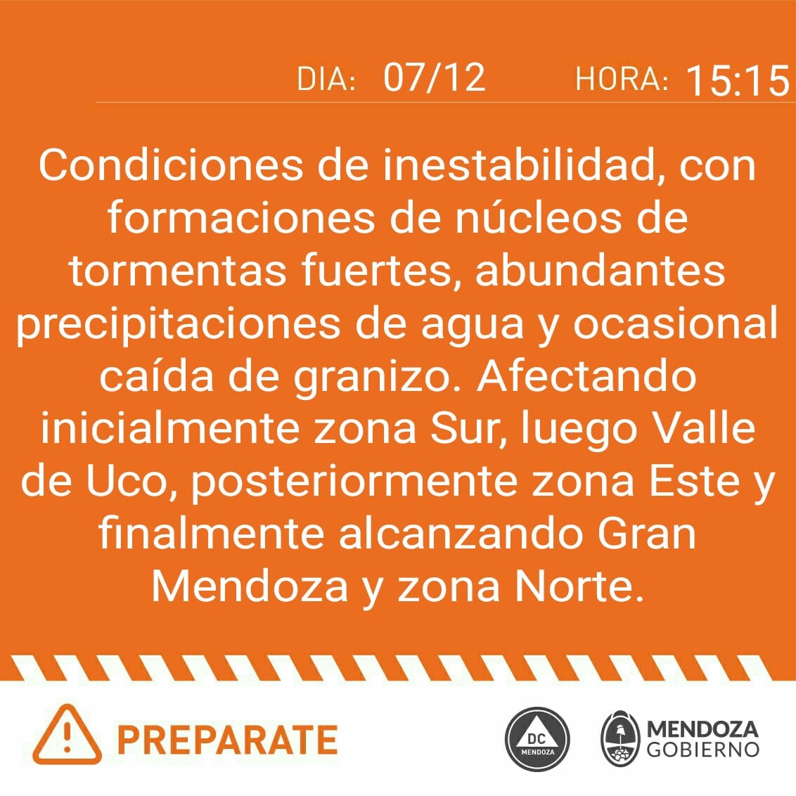 Defensa Civil y otos organismos advierten por la formación de tormentas severas.