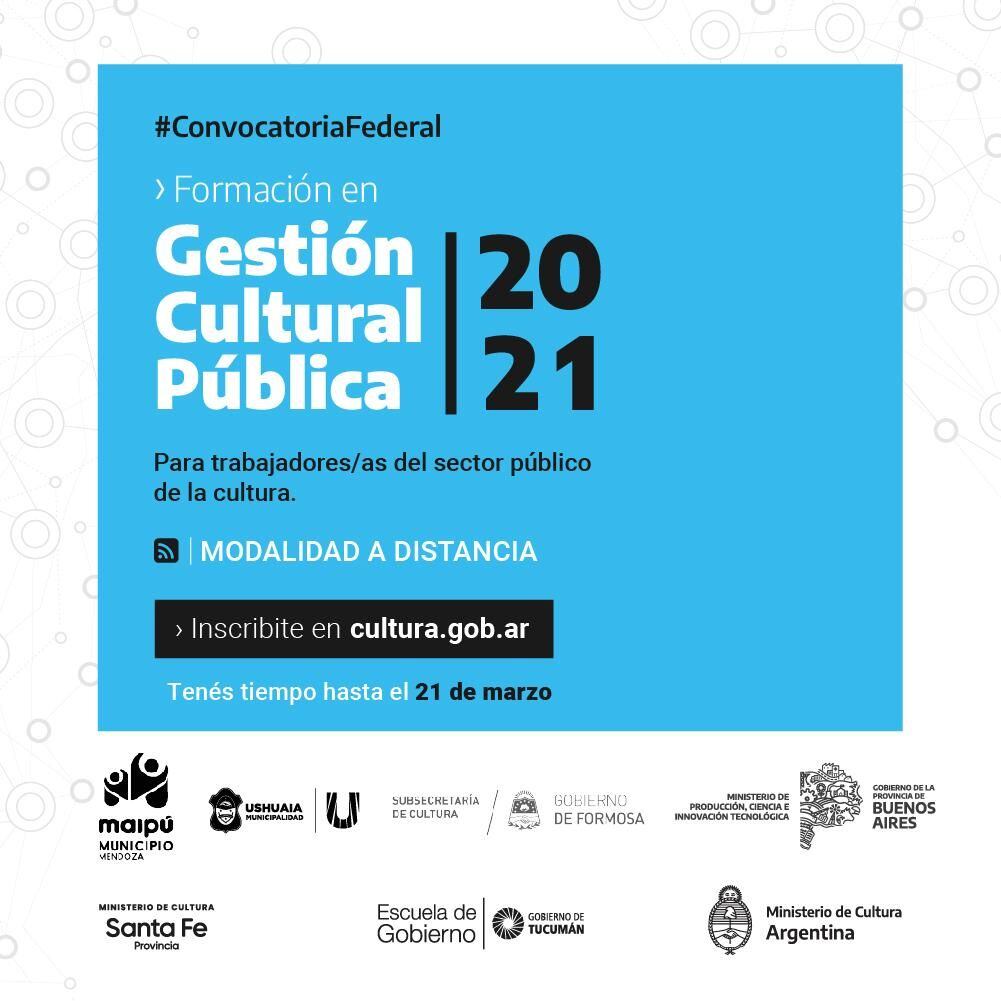 La cursada del Programa de Formación en Gestión Cultural dará comienzo el día 5 de abril, extendiéndose hasta el 21 de julio.