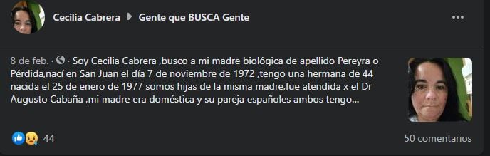 Se trata de Cecilia Cabrera, quien actualmente vive en la ciudad de Río Grande, TDF.