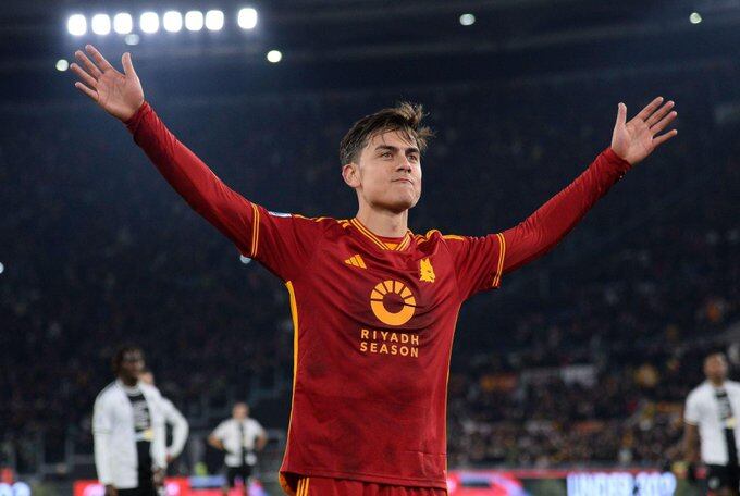 Paulo Dybala celebra su gol para Roma ante Udinese. (Prensa Roma).