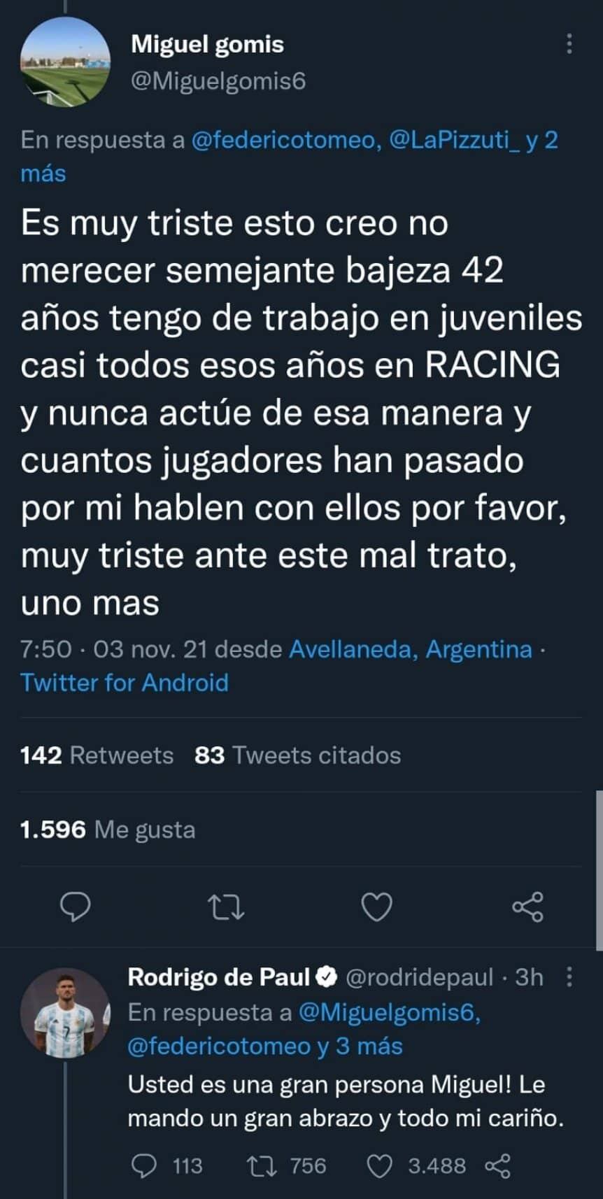 La respuesta de Gomis con el apoyo de Rodrigo De Paul, ex jugador de la Academia