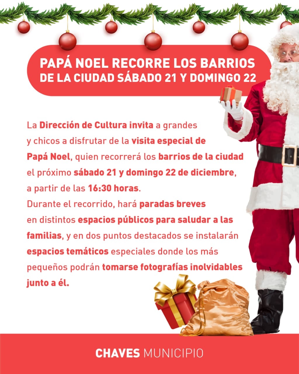 Papá Noel recorrerá los barrios de Chaves