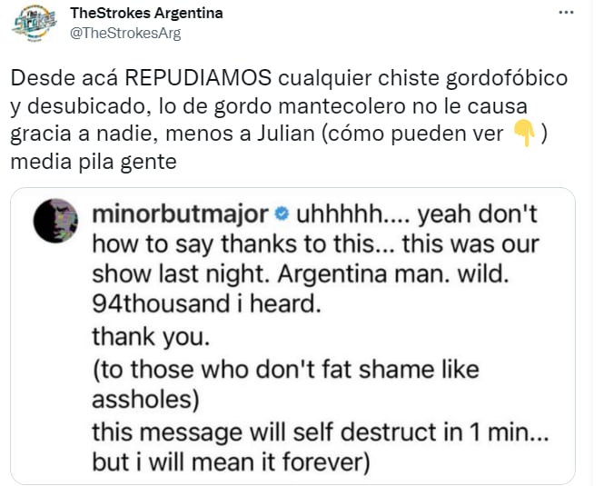 El mensaje del club de fans en Argentina de The Strokes