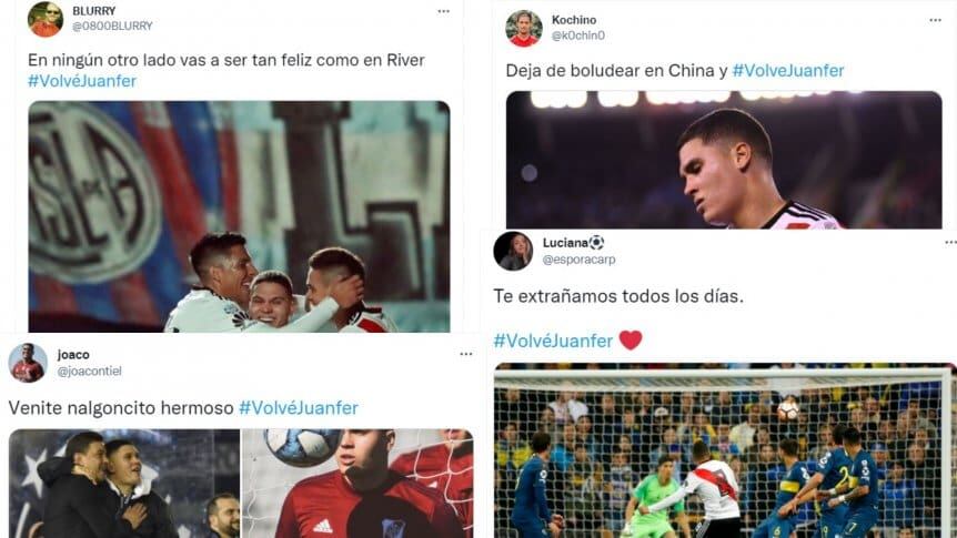 Los hinchas de River hicieron tendencia a Juanfer Quintero.