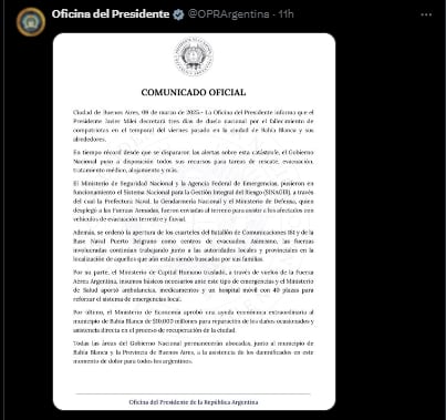 El gobierno Nacional anunció tres días de duelo