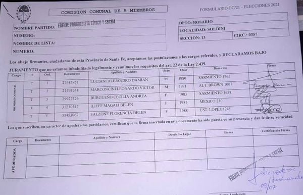 Se presentó en Soldini una lista de precandidatos para las PASO del 12 de septiembre (Facebook Alejandro Luciani)