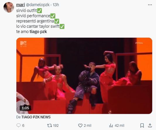 Tiago PZK, el primer argentino en presentarse en los VMAs, se volvió viral por su show en vivo