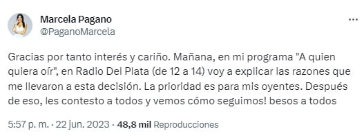 El mensaje de Marcela Pagano