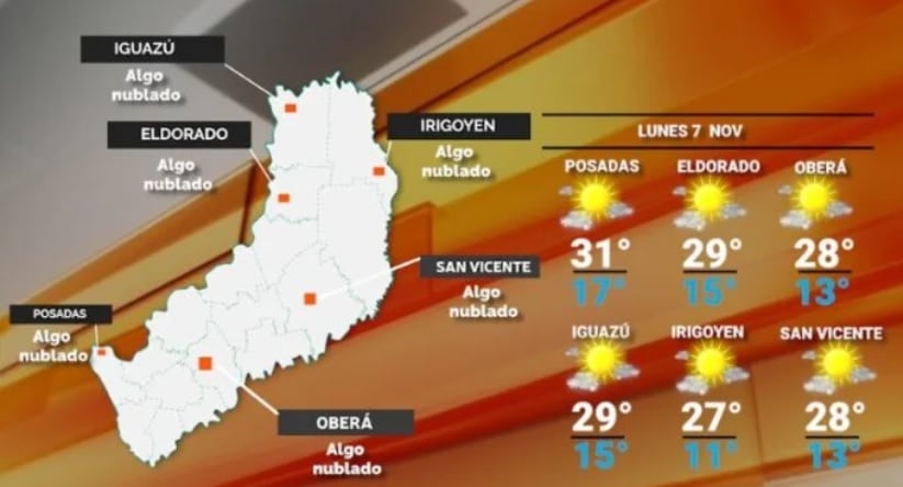 Inicio de semana con clima cálido y cielo despejado en Misiones.