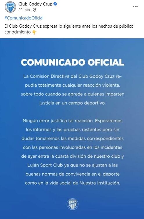 Comunicado oficial de Godoy Cruz