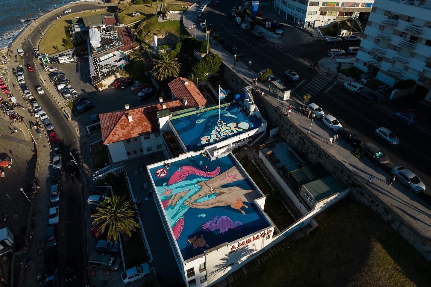 Su última obra se puede ver desde la costa en Cabo Corrientes y sus ilustraciones se viralizan en cada posteo por la causa.