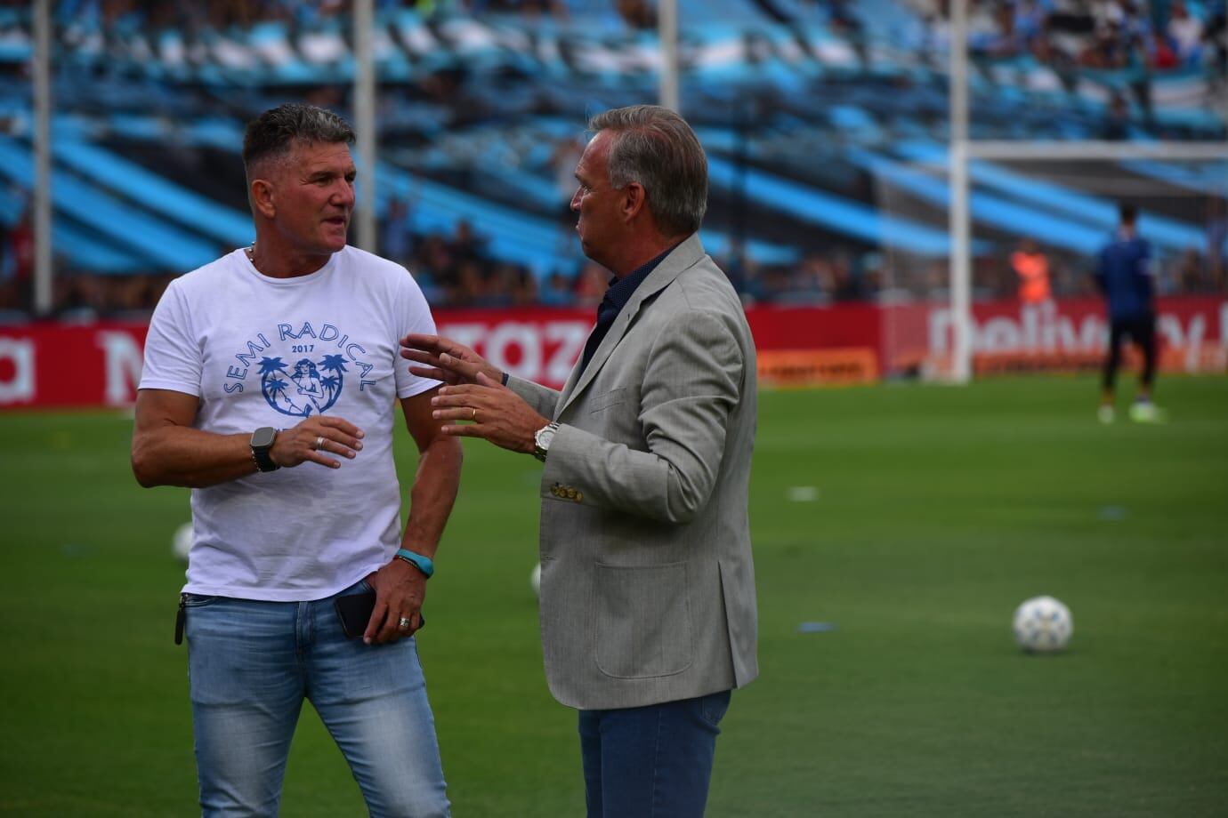 Luis Fabián Artime y Andrés Fassi, presidentes de Belgrano y Talleres, en el Gigante de Alberdi en la previa del clásico. (La Voz)