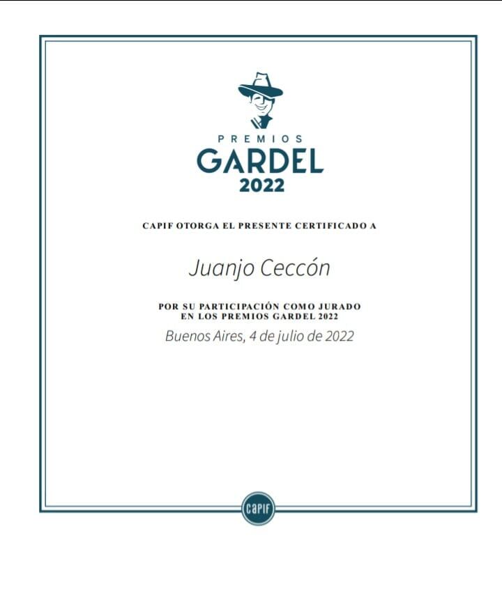 Juanjo Ceccón jurado Premio Carlos Gardel 2022