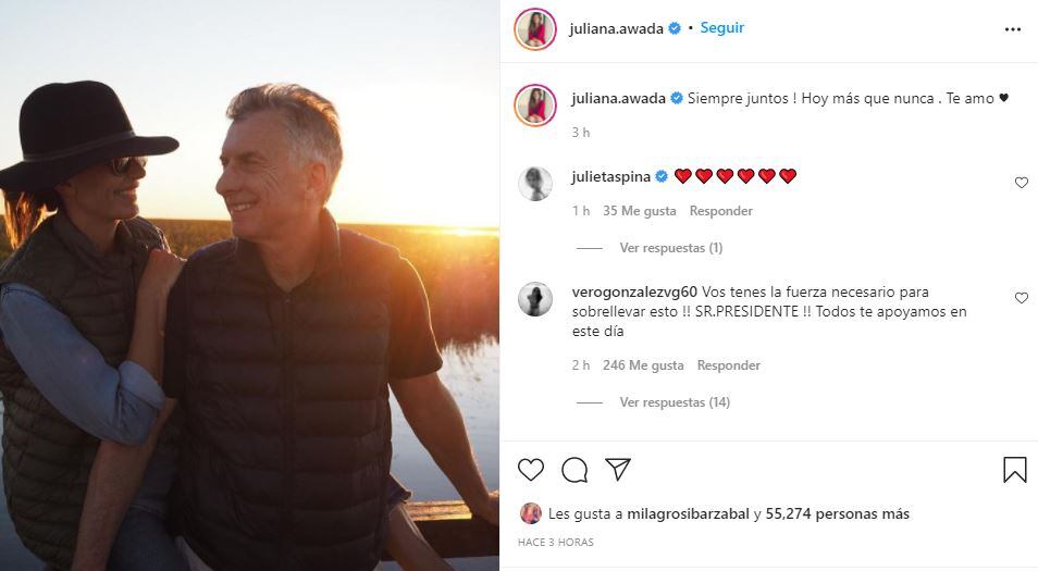 Juliana Awada publicó un mensaje de apoyo a Mauricio Macri.