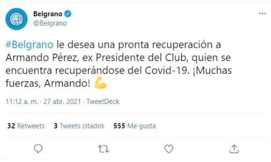 El ex presidente de Belgrano ya se encuentra recuperado en su domicilio.