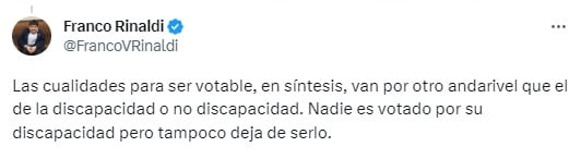 El mensaje de Rinaldi en Twitter.