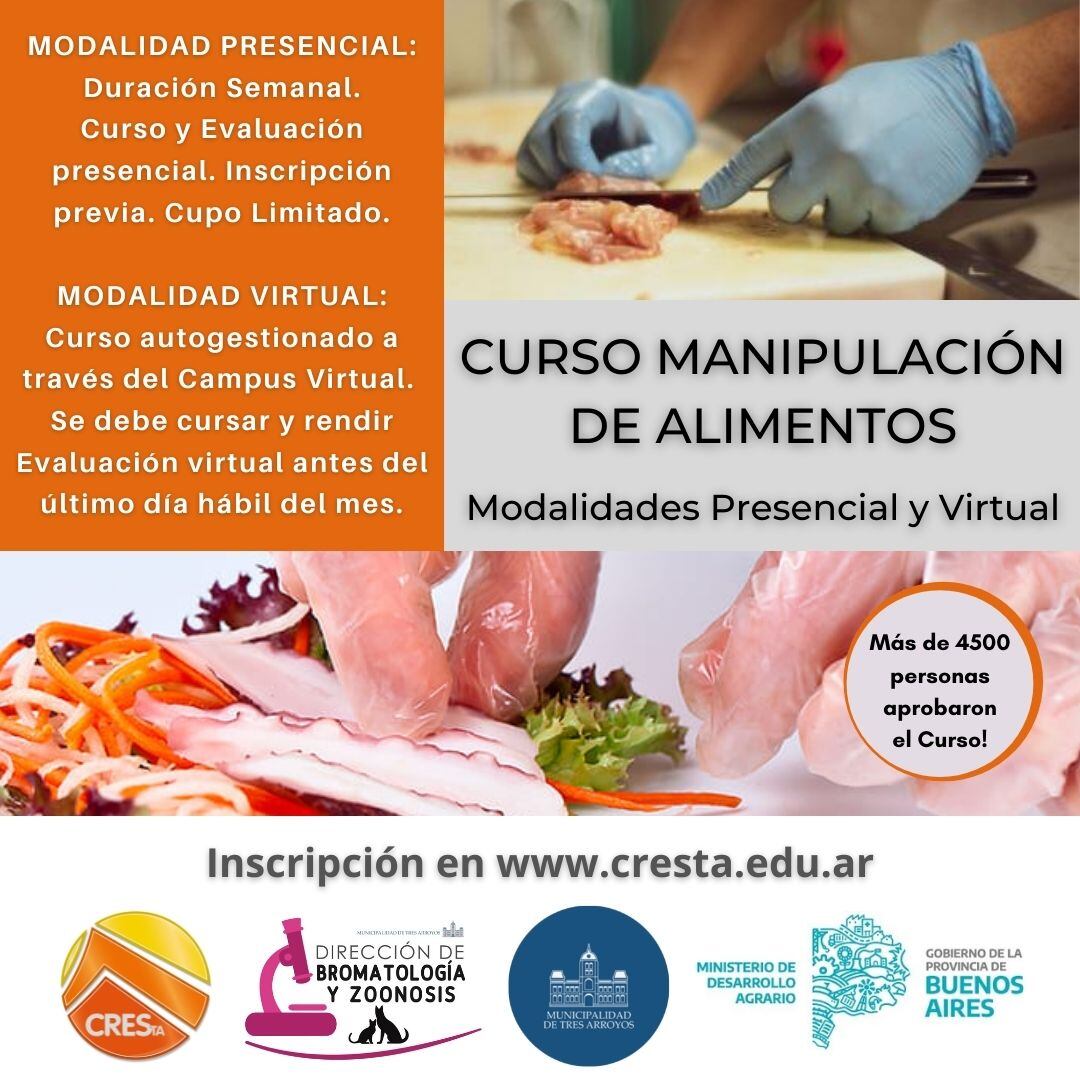 Modalidad presencial y virtual para el Curso de Manipulación Segura de Alimentos