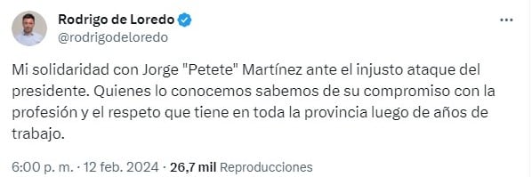 Rodrigo De Loredo y su defensa al periodista cordobés.