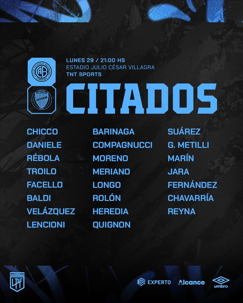 Belgrano recibe este lunes a Godoy Cruz. Lista de concentrados.