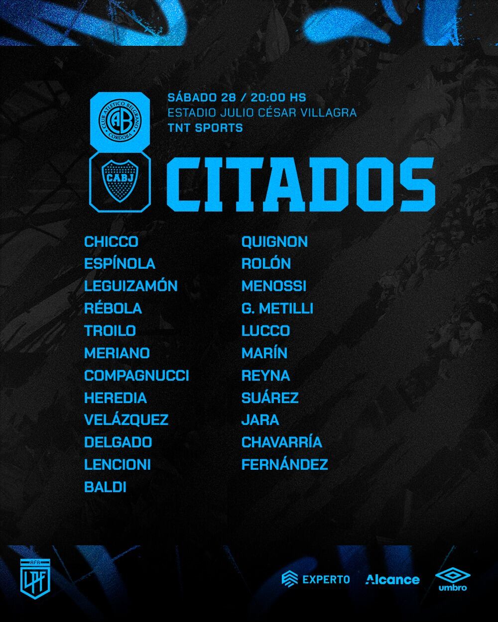 La lista de concentrados de Belgrano. ¿Repite equipo Juan Cruz Real ante Boca?