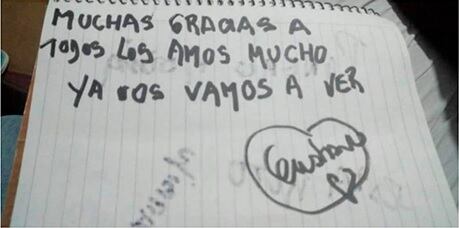 Gustavo dirigió un mensaje de puño y letra a los médicos del Hospital de la Baxada