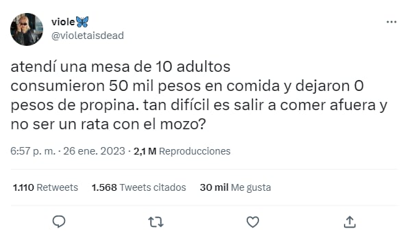 "¿Tan difícil es salir a comer y no ser un rata?", la queja de una moza al no recibir propina que se volvió viral.