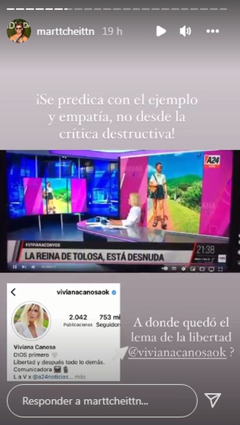 La publicación que el joven salteño realizó en sus redes tras los comentarios de Viviana Canosa.