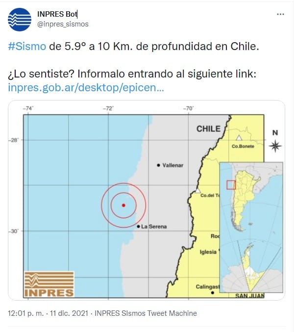 Sismo en La Serena se sintió en Mendoza