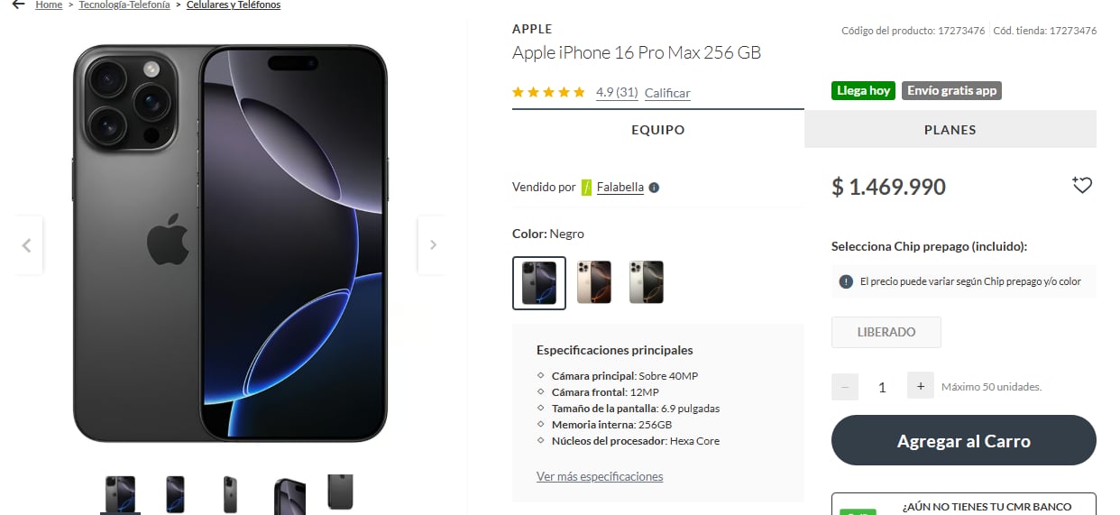 Esto es lo que sale el iPhone 16 Pro Max en Chile.