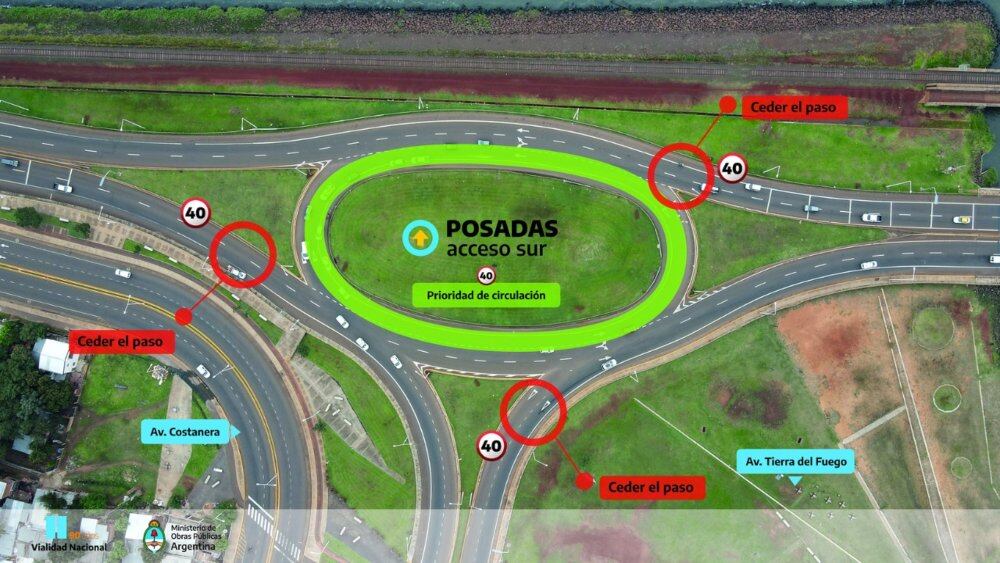 Posadas: rige la nueva modalidad de paso en la rotonda del Acceso Sur.