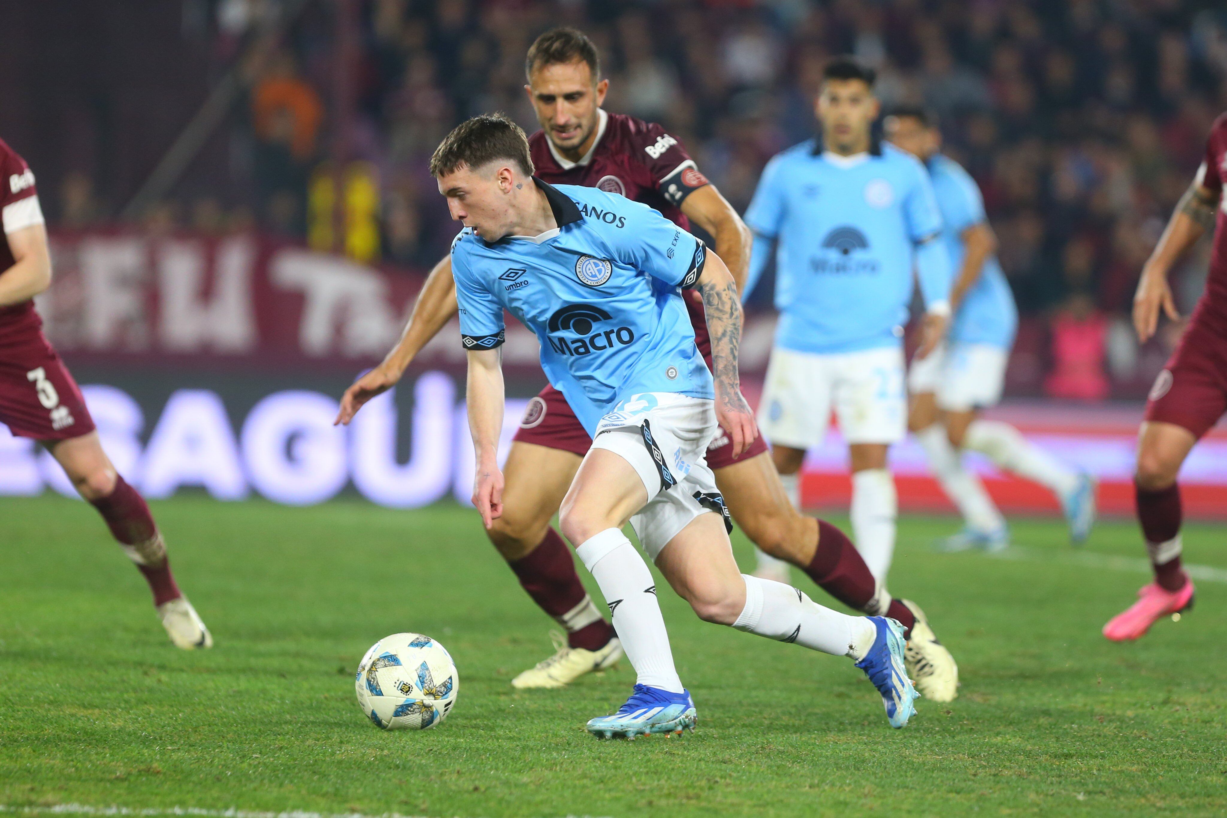 Jeremías Lucco, arquero de Belgrano, en el partido ante Lanús. (Prensa Belgrano)