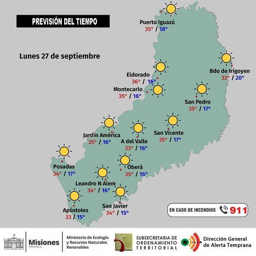 Inicio de semana con temperaturas elevadas y cielo despejado en Misiones.