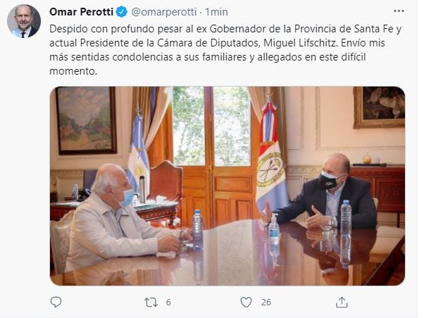 Despedida de Miguel Lifschitz en las redes sociales.