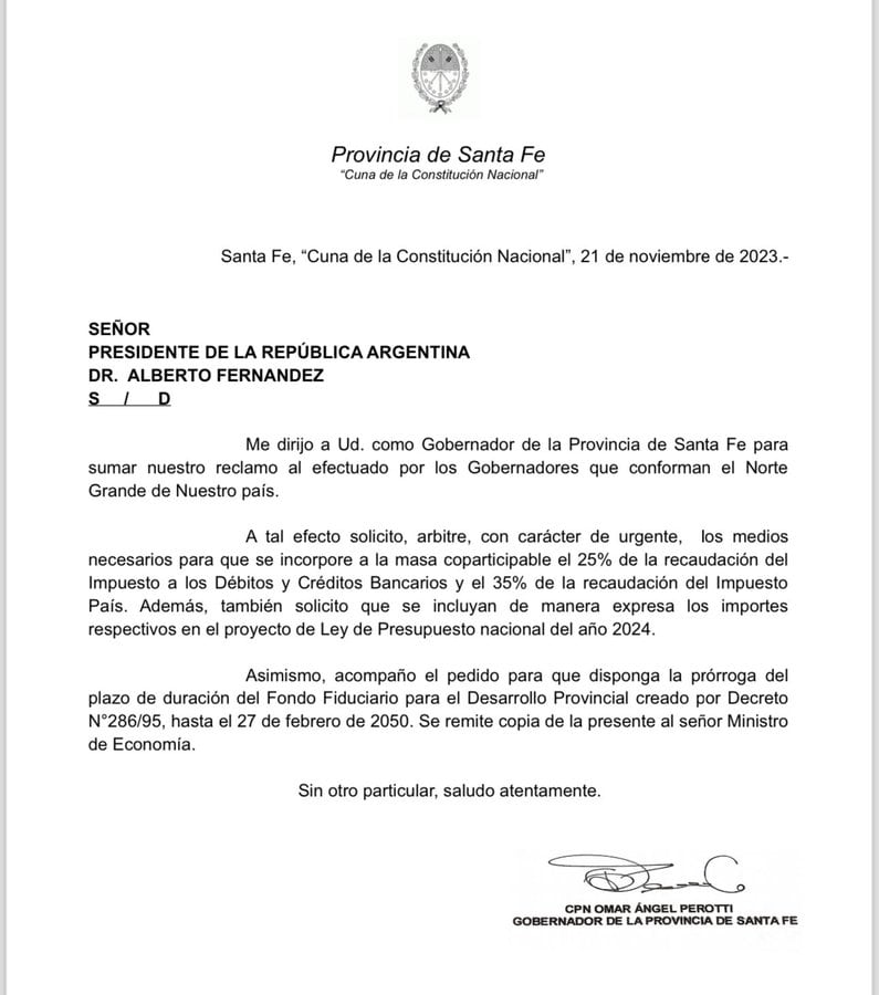 La carta trascendió dos días después del balotaje presidencial.