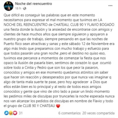 El comunicado de la organización, expidiéndose sobre la situación en redes sociales.