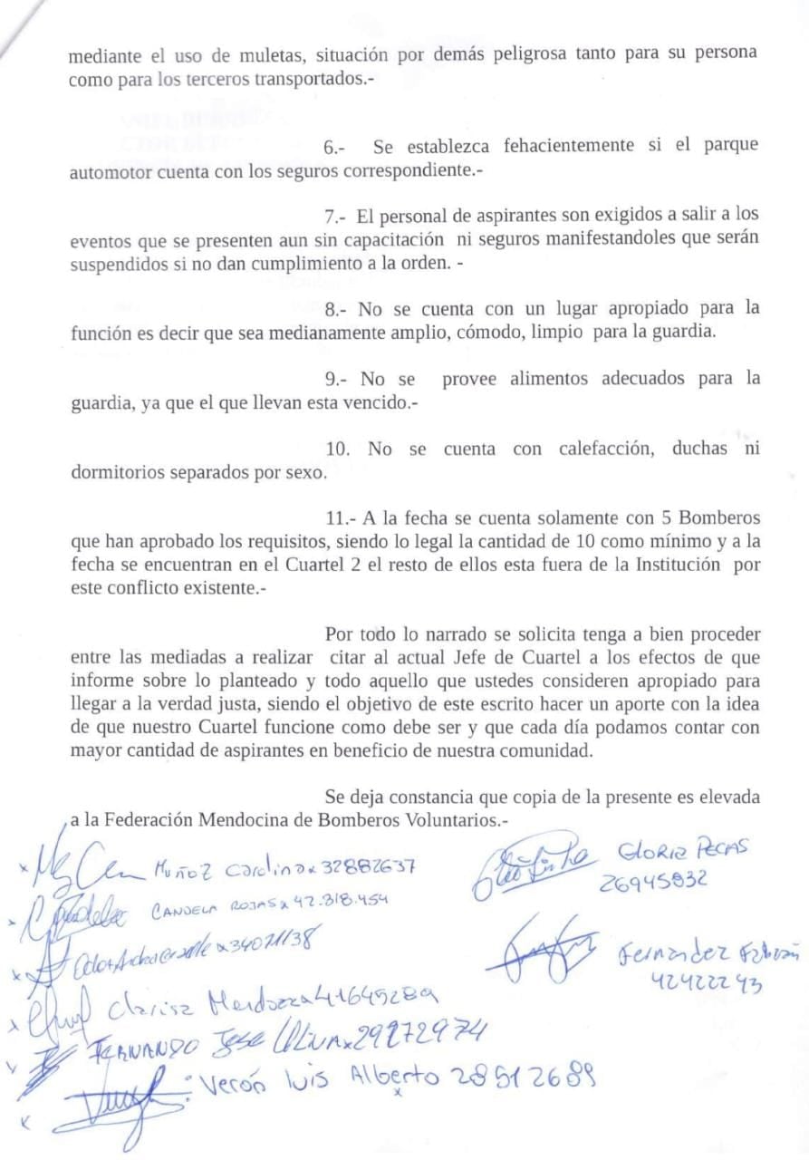 Bomberos y aspirantes del cuartel de Costa de Araujo elevaron una nota a Defensa Civil para constatar irregularidades por parte de la comisión.