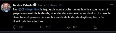 Néstor Pitrola también se sumó a las críticas contra Cristina Kirchner.