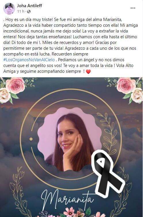 La mejor amiga de Mariana Ditzel se despide de ella.