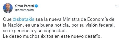 Omar Perotti dio su visto bueno a la designación de Silvina Batakis.